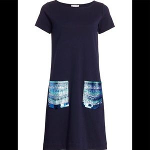 Joan Vass Sequin-pocket Cotton Shift Dress Sz. Small tagged $220